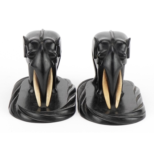 731 - Pair of African carved ebony elephants, each 13cm in length