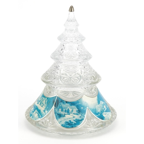 740 - European glass Christmas tree decorated with snowy landscapes, 27cm high