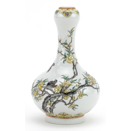 152 - Chinese porcelain garlic head vase hand painted in the famille rose palette with two birds amongst b... 