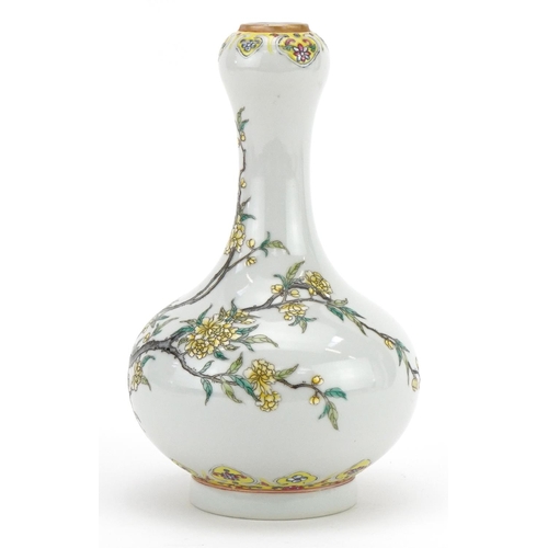 152 - Chinese porcelain garlic head vase hand painted in the famille rose palette with two birds amongst b... 