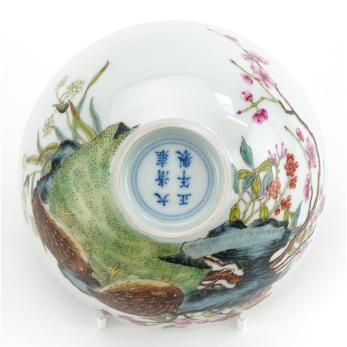 8 - Chinese porcelain bowl finely hand painted in the famille rose palette with two quails amongst flowe... 