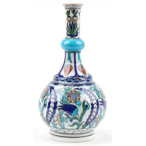 163 - Turkish Iznik pottery vase hand painted with stylised flowers, 37cm high