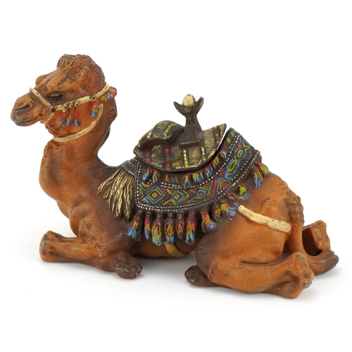 177 - Manner of Franz Xaver Bergmann, cold painted metal inkwell in the form of a camel with ceramic liner... 