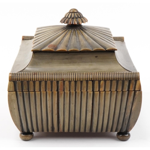 71 - Anglo Indian sandalwood and horn workbox with fitted lift out interior, possibly rhinoceros horn, 24... 