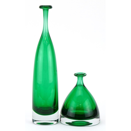 119 - Two Scandinavian green glass vases, possibly Swedish, 33cm high