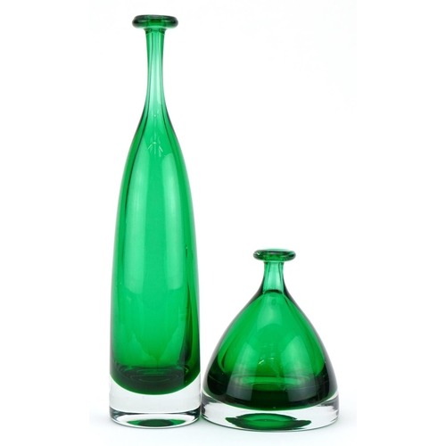 119 - Two Scandinavian green glass vases, possibly Swedish, 33cm high