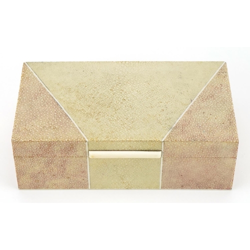 92 - Art Deco shagreen covered cigarette box, 6cm H x 18.5cm W x 10.5cm D