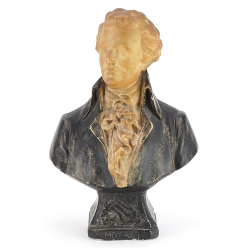 707 - Classical painted plaster bust of Mozart, 32cm high