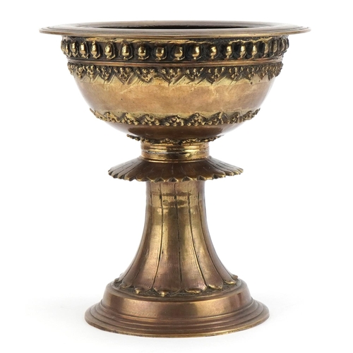 298 - Chino Tibetan bronze altar pedestal bowl, 16cm high