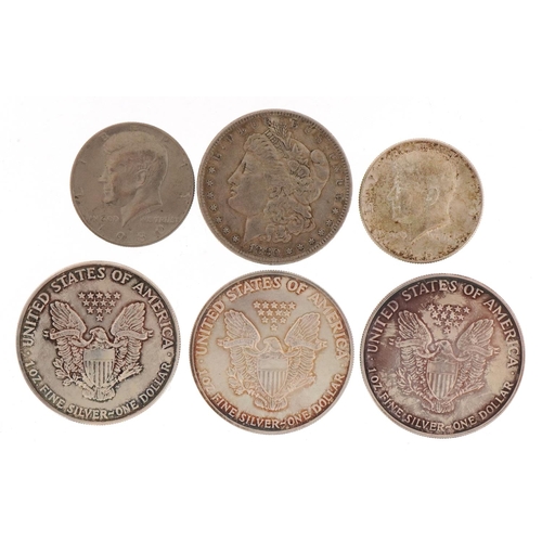 1754 - American coins comprising 1880, 1989, 1991 and 1992 silver dollars and 1964 and 1980 half dollars