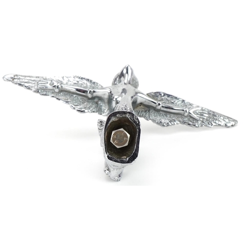 411 - Early 20th century chrome plated car mascot in the form of a winged angel on winged wheel impressed ... 