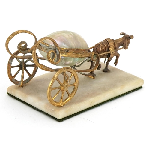 87 - 19th/20th century European gilt metal thimble holder in the form of a donkey pulling a chariot with ... 