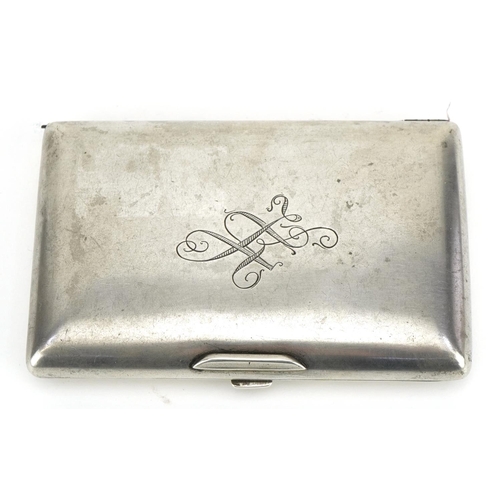 194 - Rectangular silver cigarette case, impressed Russian marks to the interior, 12cm wide, 179.8g