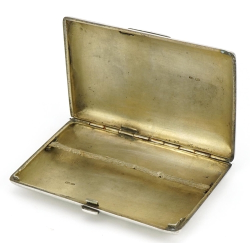 194 - Rectangular silver cigarette case, impressed Russian marks to the interior, 12cm wide, 179.8g