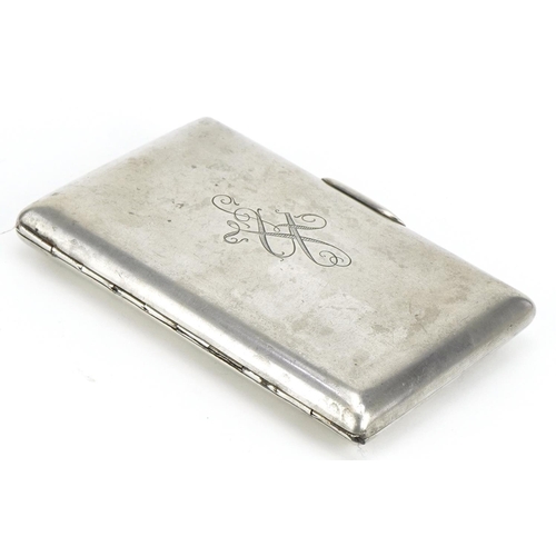 194 - Rectangular silver cigarette case, impressed Russian marks to the interior, 12cm wide, 179.8g