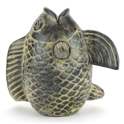 728 - Continental pottery vase in the form of a stylised fish, 28cm high