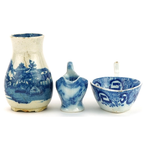 45 - Early 19th century miniature pearlware including baluster vase decorated in The Willow pattern and s... 