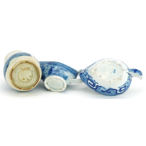 45 - Early 19th century miniature pearlware including baluster vase decorated in The Willow pattern and s... 