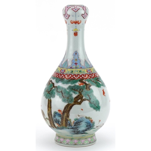 353 - Chinese porcelain garlic head vase hand painted in the famille rose palette with deer in a landscape... 