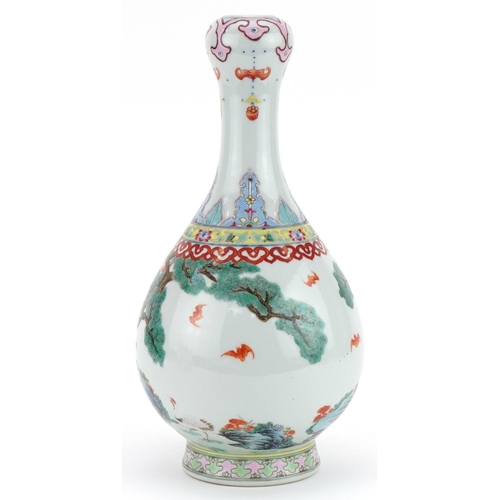 353 - Chinese porcelain garlic head vase hand painted in the famille rose palette with deer in a landscape... 