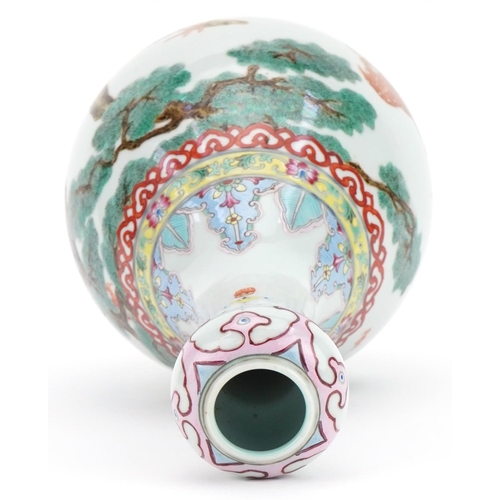 353 - Chinese porcelain garlic head vase hand painted in the famille rose palette with deer in a landscape... 