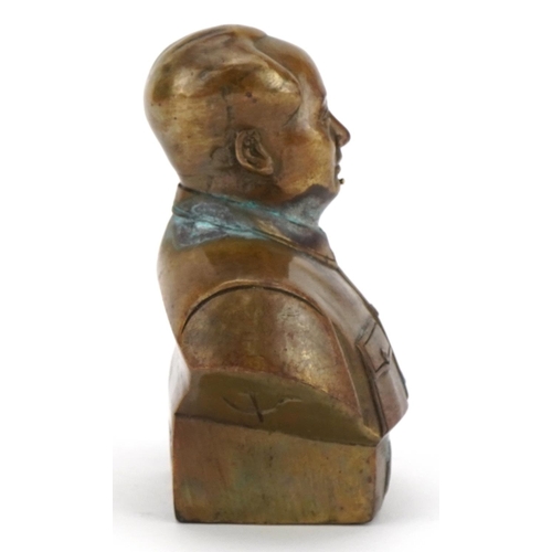 763 - Chinese patinated bronze bust of Chairman Mao, four figure character marks to the reverse