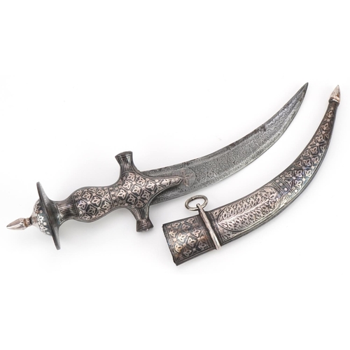 302 - Indian Bidriware dagger with sheath and watered steel blade, 30cm in length