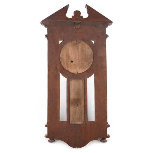 2701 - Victorian Gothic style wall barometer with thermometer having enamelled dial, 54cm high