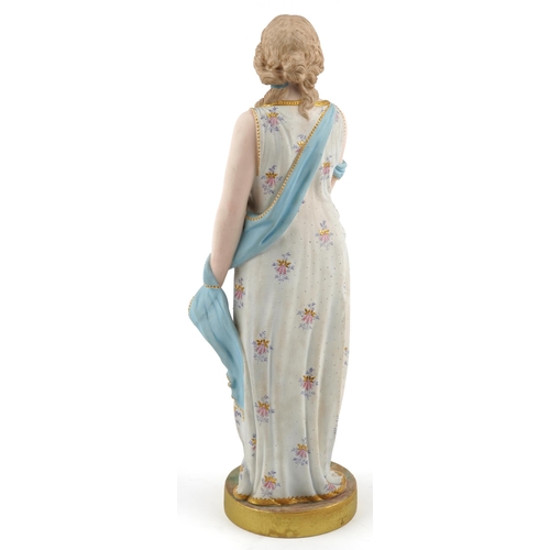 48 - Copeland, Victorian parian porcelain figure of Beatrice wearing a dress, hand painted with flowers, ... 