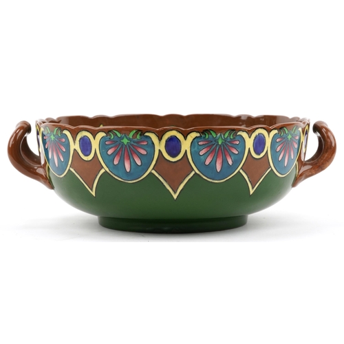 183 - Foley Intarsio, Art Nouveau twin handled bowl with twin handles hand painted with stylised flowers, ... 