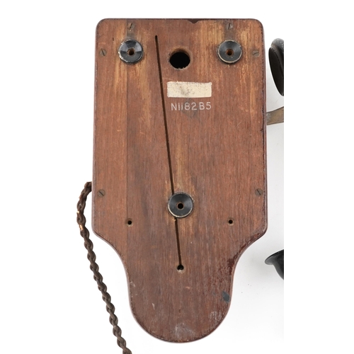 563 - Vintage oak cased railway telephone with Guernsey dial code label, numbered 1182B5, probably Ericsso... 