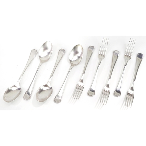 532 - Christofle, French silver plated flatware comprising five forks and four spoons