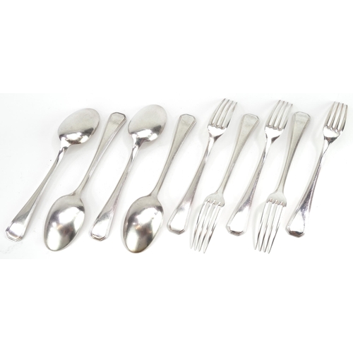 532 - Christofle, French silver plated flatware comprising five forks and four spoons