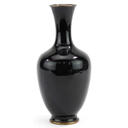 156 - Japanese black ground cloisonne vase finely enamelled with flowers, 21.5cm high