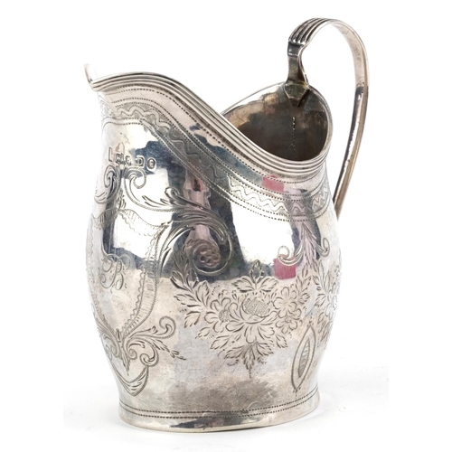 110 - George III silver cream jug engraved with flowers and foliage, indistinct maker's mark, London 1799,... 