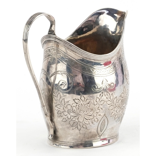 110 - George III silver cream jug engraved with flowers and foliage, indistinct maker's mark, London 1799,... 