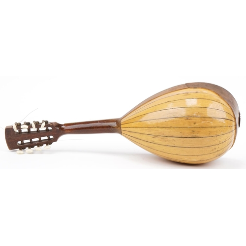 654 - Italian inlaid melon shaped eight string mandolin, 60cm in length