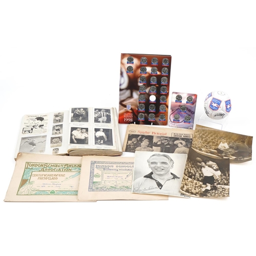 1763 - Football memorabilia including 1940s scrap album with photographs and Brighton & Hove Albion signed ... 