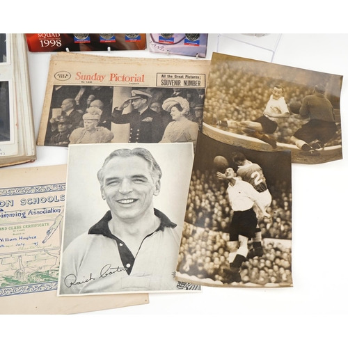 1763 - Football memorabilia including 1940s scrap album with photographs and Brighton & Hove Albion signed ... 