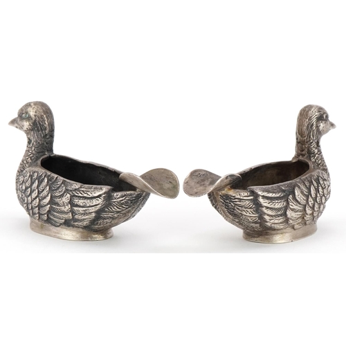 288 - Pair of Islamic novelty silver pipe rests in the form of ducks, indistinct impressed marks, 9cm in l... 