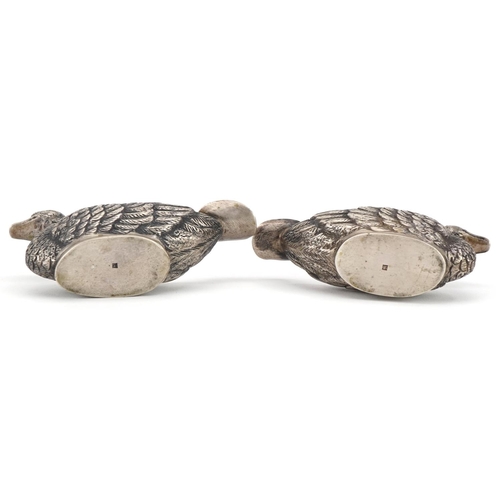 288 - Pair of Islamic novelty silver pipe rests in the form of ducks, indistinct impressed marks, 9cm in l... 