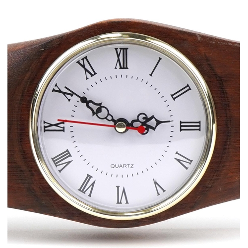 2698 - Military interest hardwood propeller design wall clock with Roman numerals, 152cm in length