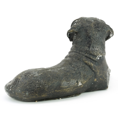 630 - Patinated bronze recumbent Bull Mastiff, 28cm in length