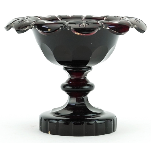 219 - 19th century Bohemian ruby flashed pedestal sweetmeat dish, 19cm in diameter