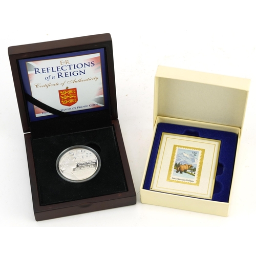 1743 - Reflections of a Reign Guernsey silver proof five pound and a Hanford Heirlooms Save Mountain Habita... 