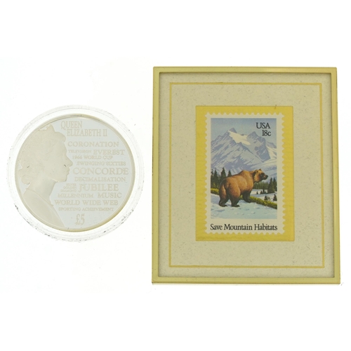 1743 - Reflections of a Reign Guernsey silver proof five pound and a Hanford Heirlooms Save Mountain Habita... 