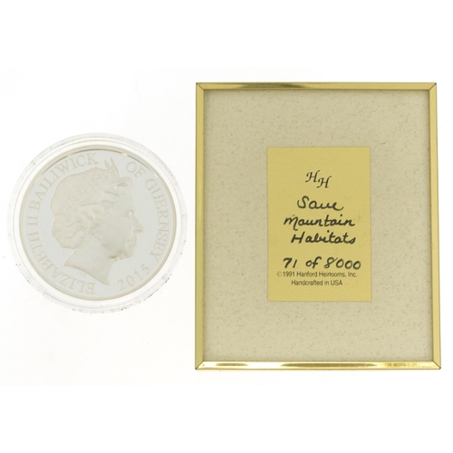 1743 - Reflections of a Reign Guernsey silver proof five pound and a Hanford Heirlooms Save Mountain Habita... 