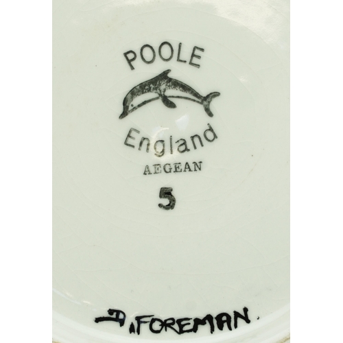 266 - D Foreman for Poole Pottery, Aegean wall plate hand painted with a stylised duck, signed to the reve... 