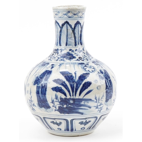 703 - Chinese blue and white porcelain crackle glaze vase hand painted with an emperor and scholars in a l... 