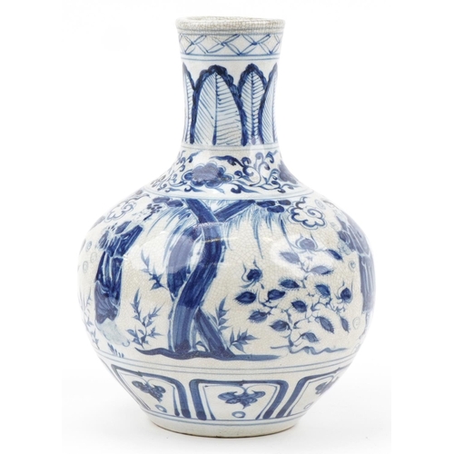 703 - Chinese blue and white porcelain crackle glaze vase hand painted with an emperor and scholars in a l... 